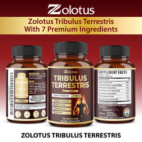 Zolotus Tribulus Terrestris présenté avec un verre d'eau