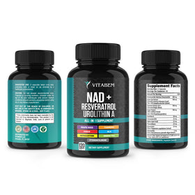 Zoom sur l'étiquette du flacon de Vitabem NAD+ 300 mg