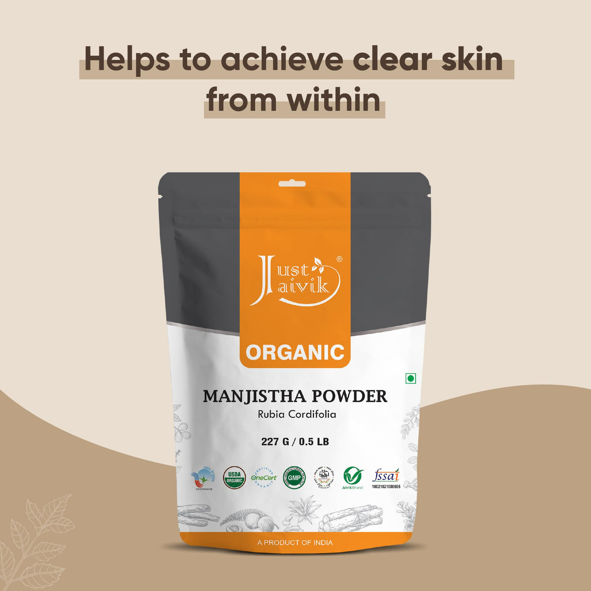 Zoom sur la poudre de Manjistha Just Jaivik