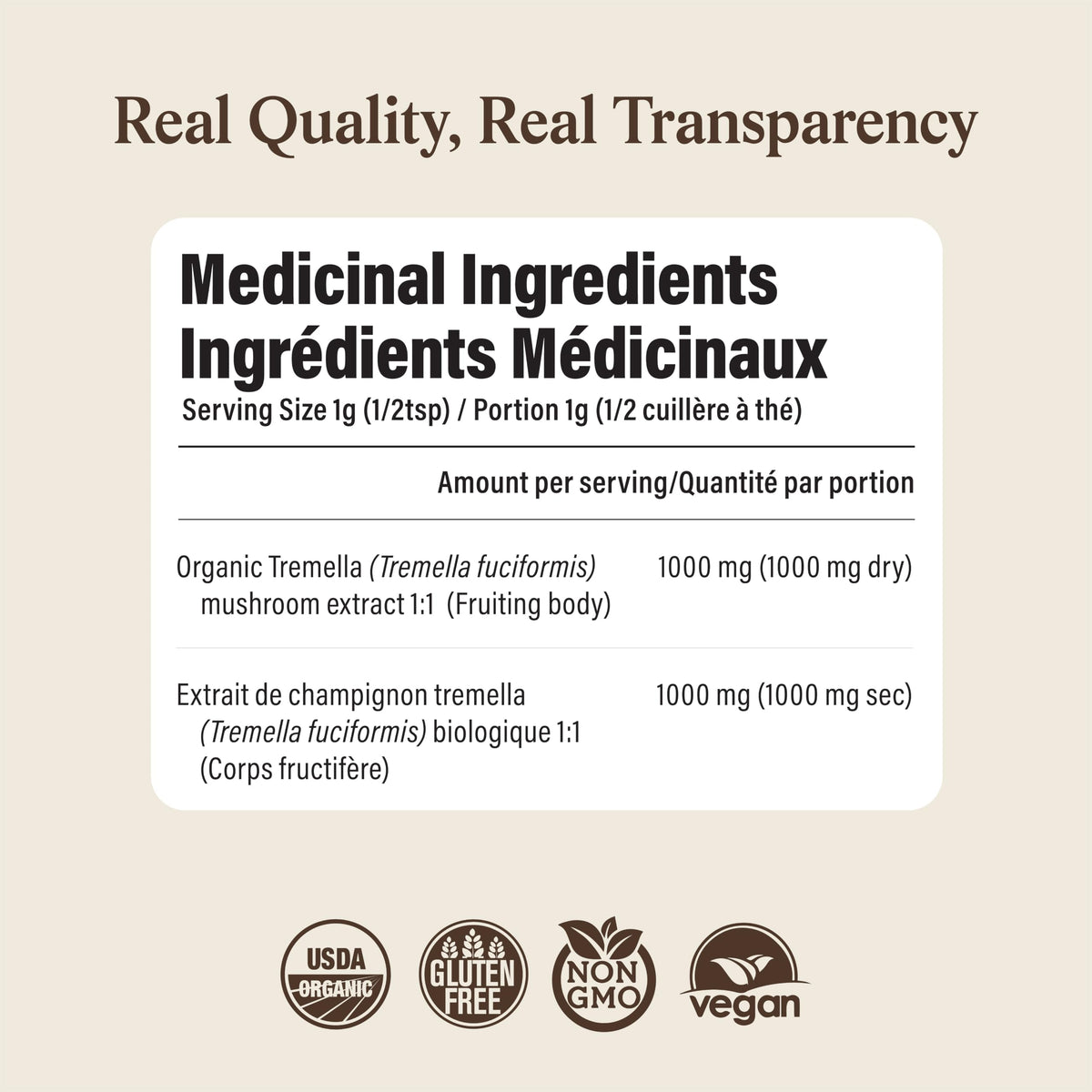 Zoom sur la texture de la poudre de champignon Tremella