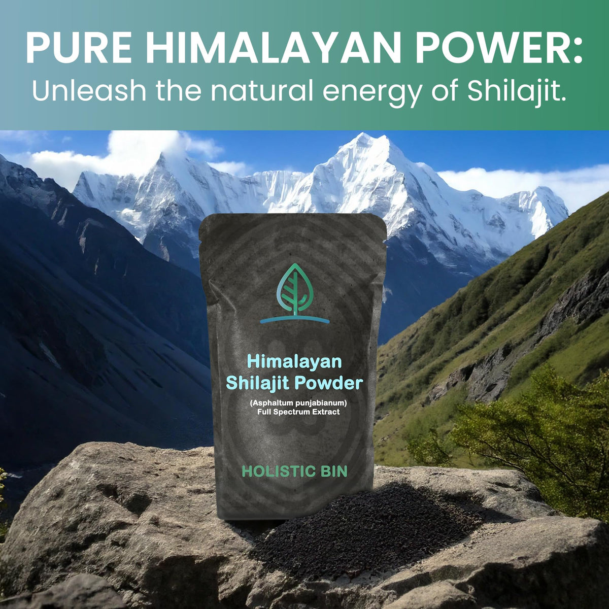 Zoom sur la texture de la poudre de Shilajit brut Himalayen