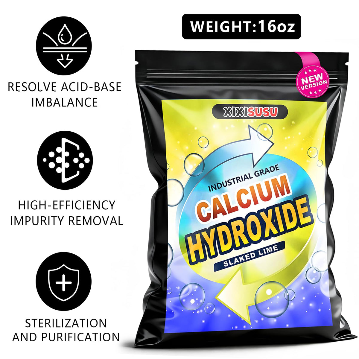 Zoom sur la texture fine de la poudre d'hydroxyde de calcium