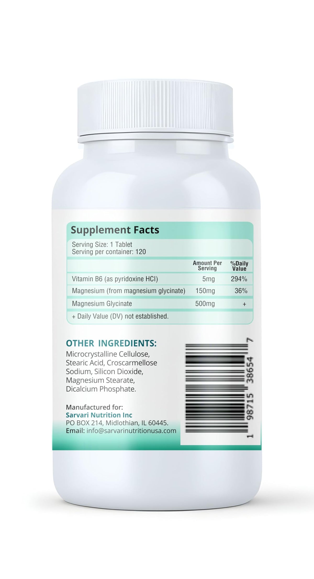 Zoom sur le comprimé végétarien de magnésium glycinate Sarvari Nutrition
