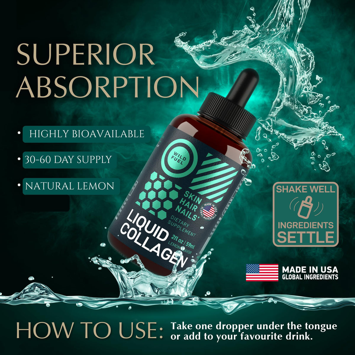 Zoom sur le compte-gouttes du collagène liquide WILD FUEL