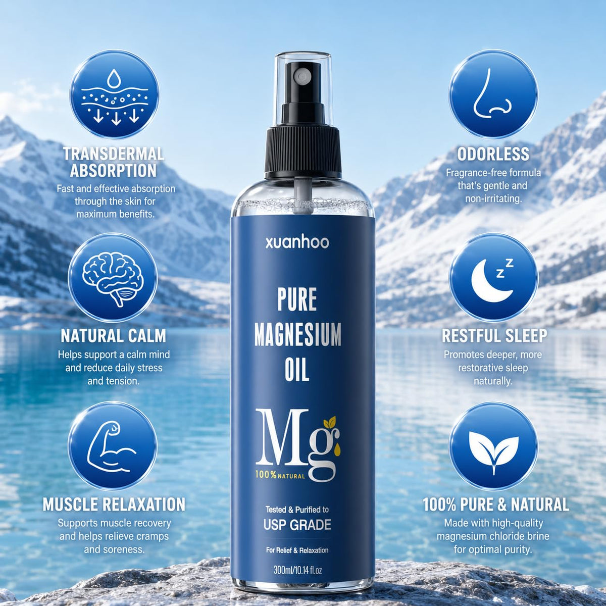 Zoom sur le spray d'huile de magnésium xuanhoo