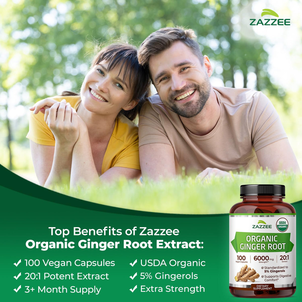Zoom sur les capsules d'extrait de gingembre Zazzee