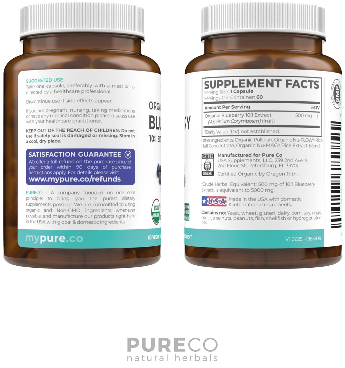 Zoom sur les capsules d'extrait de myrtille bio PURE CO
