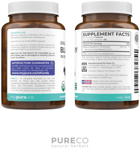 Zoom sur les capsules d'extrait de myrtille bio PURE CO