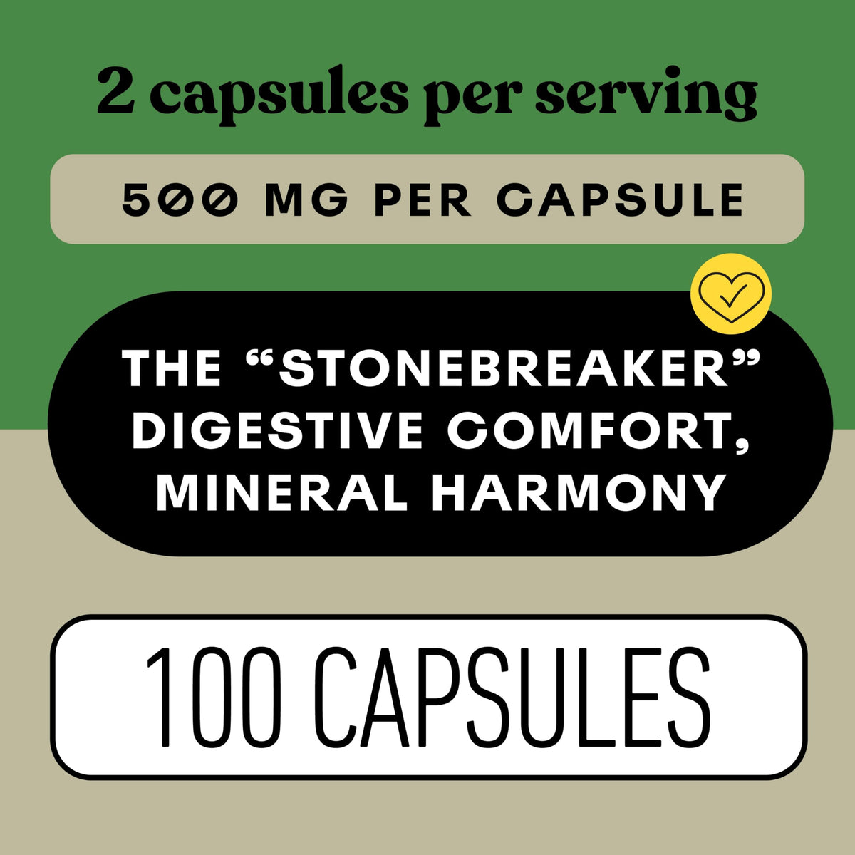 Zoom sur les capsules de Chanca Piedra avec étiquette visible