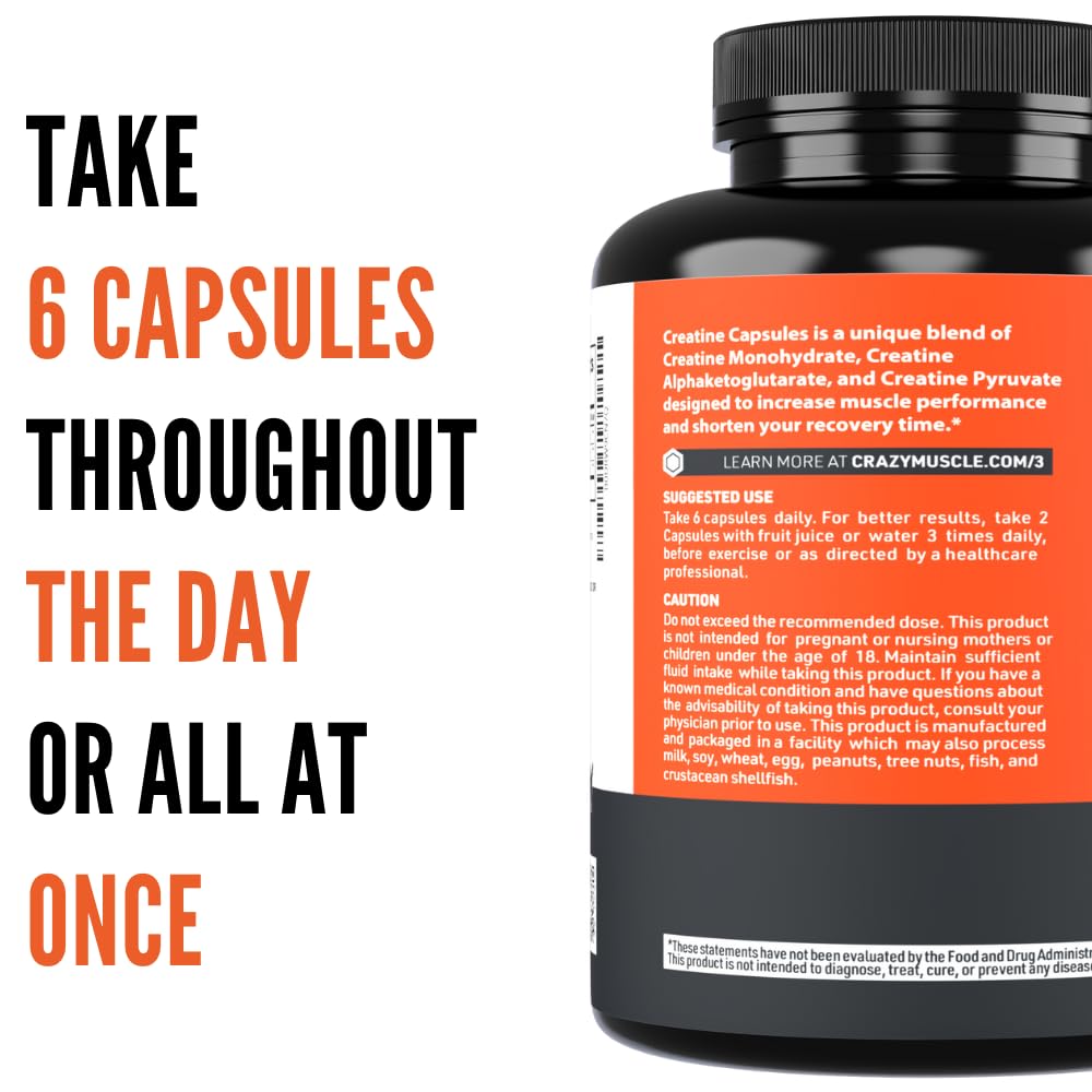 Zoom sur les capsules de créatine Crazy Muscle dans leur flacon