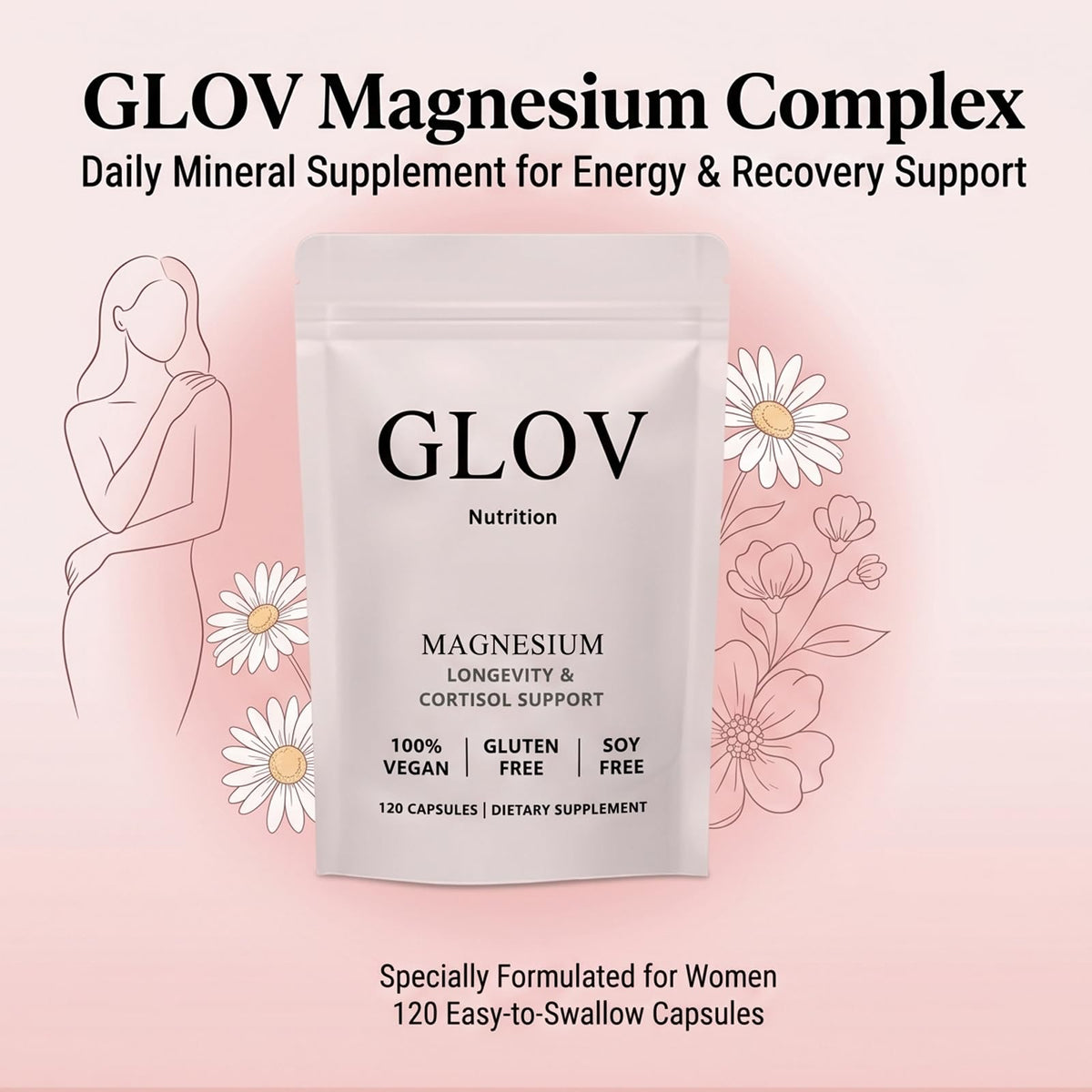 Zoom sur les capsules de Glov Nutrition Complexe Magnésium