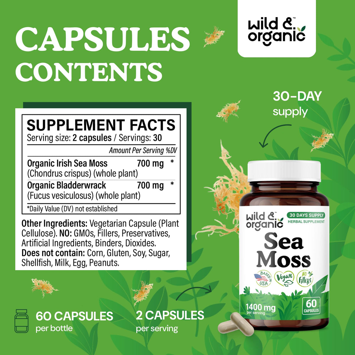 Zoom sur les capsules de mousse de mer Wild & Organic