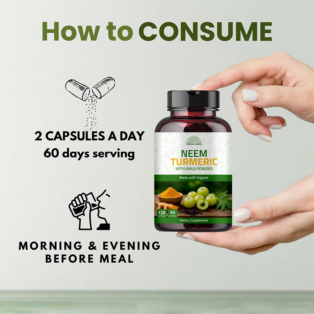 Zoom sur les capsules de neem et curcuma dans la bouteille