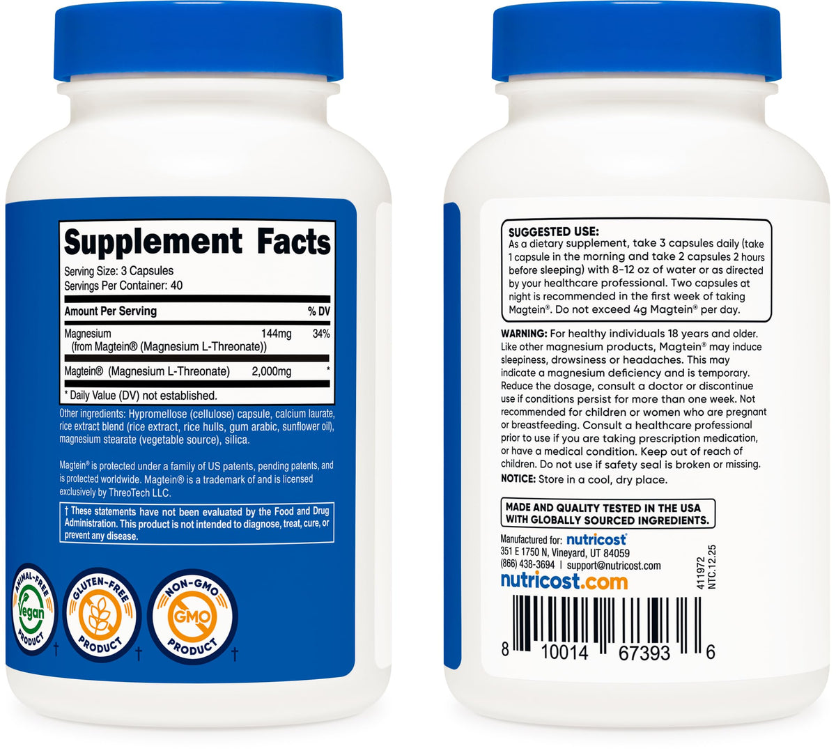 Zoom sur les capsules de Nutricost Magnésium L-Thréonate