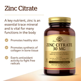 Zoom sur les capsules de Zinc Citrate Solgar