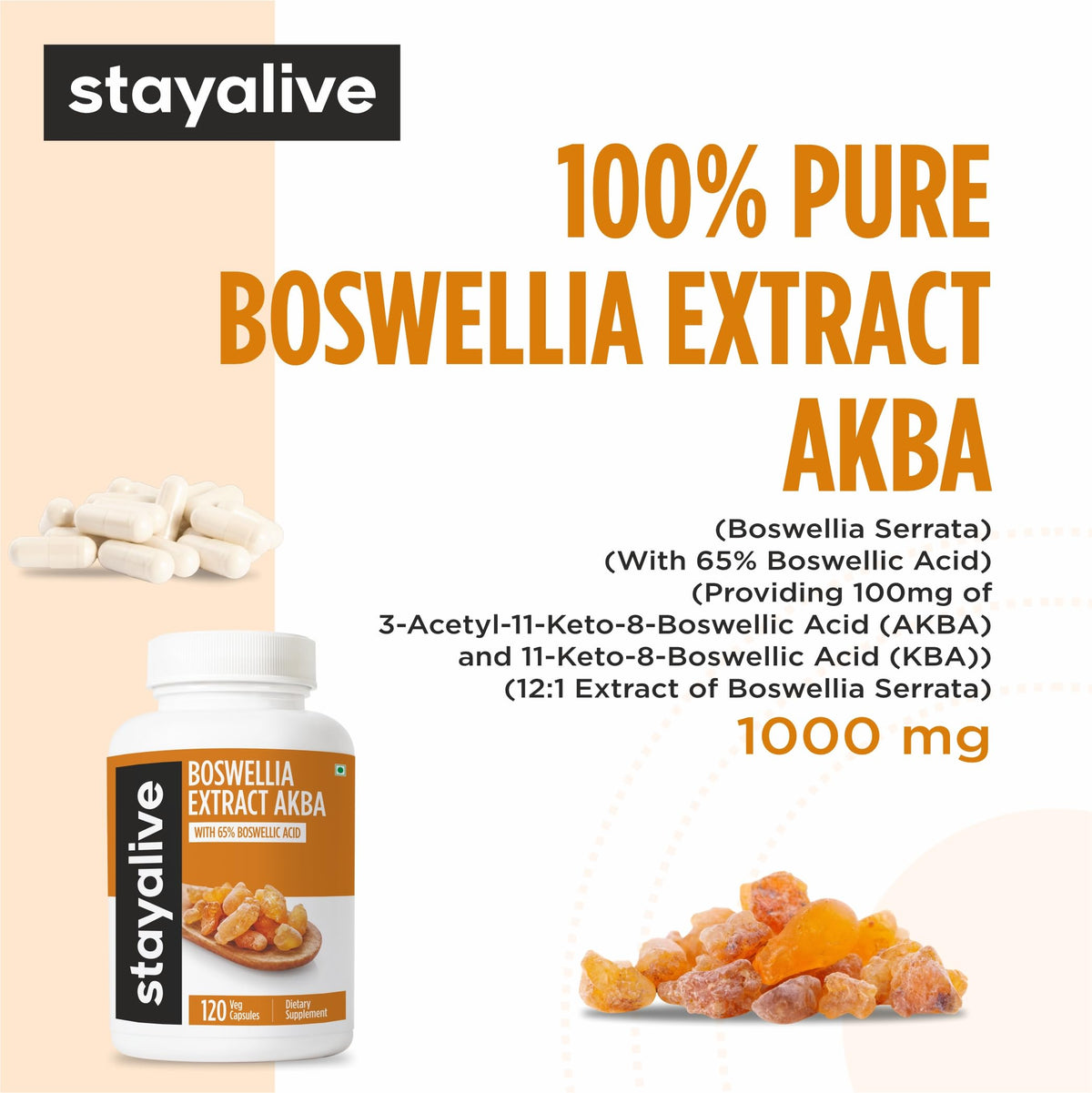 Zoom sur les capsules STAY ALIVE Boswellia Serrata 1000mg