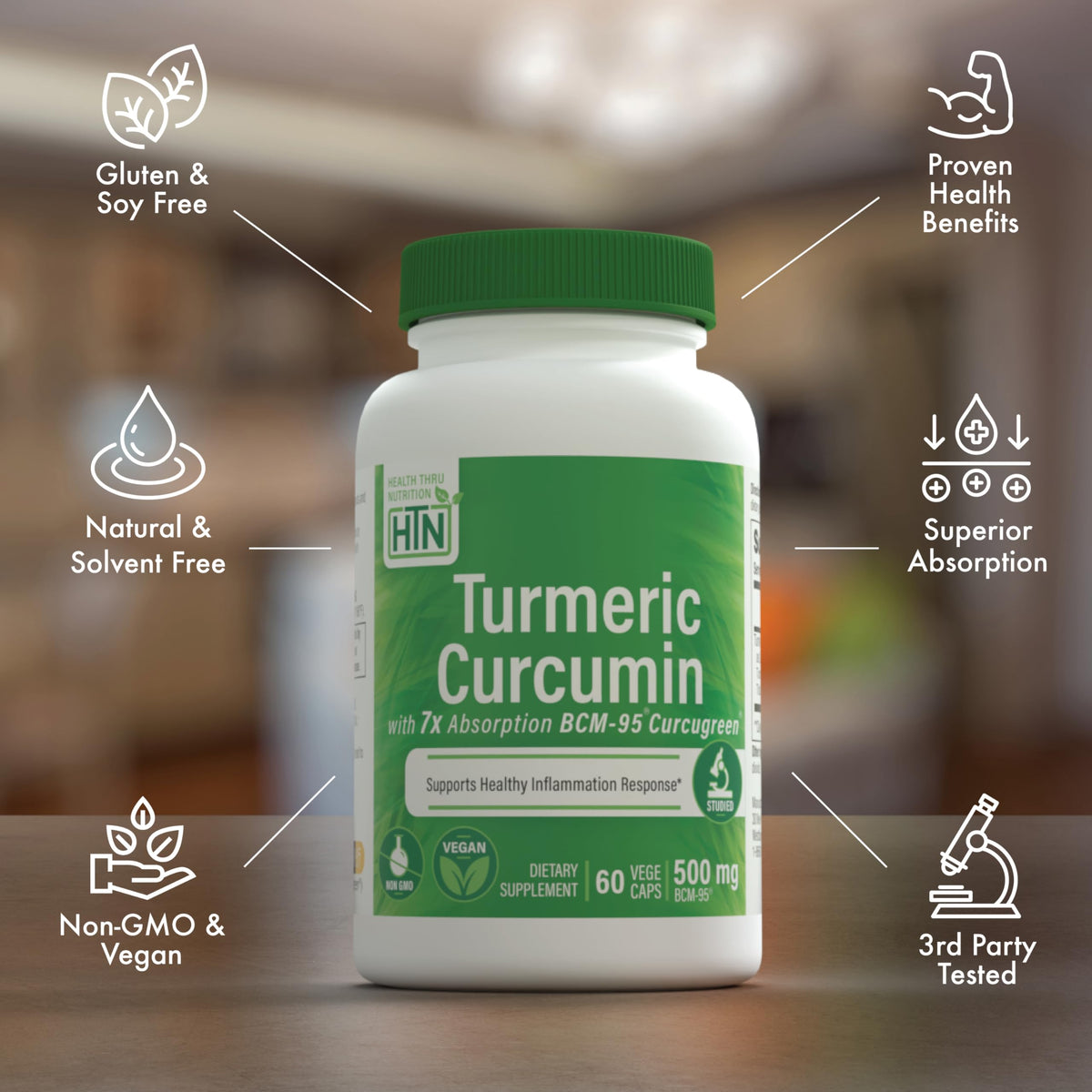Zoom sur les gélules de curcuma 500mg avec étiquette visible