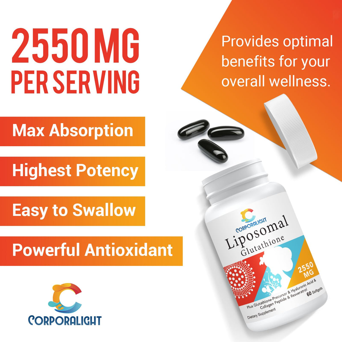Zoom sur les gélules de Glutathion Liposomal CORPORALIGHT