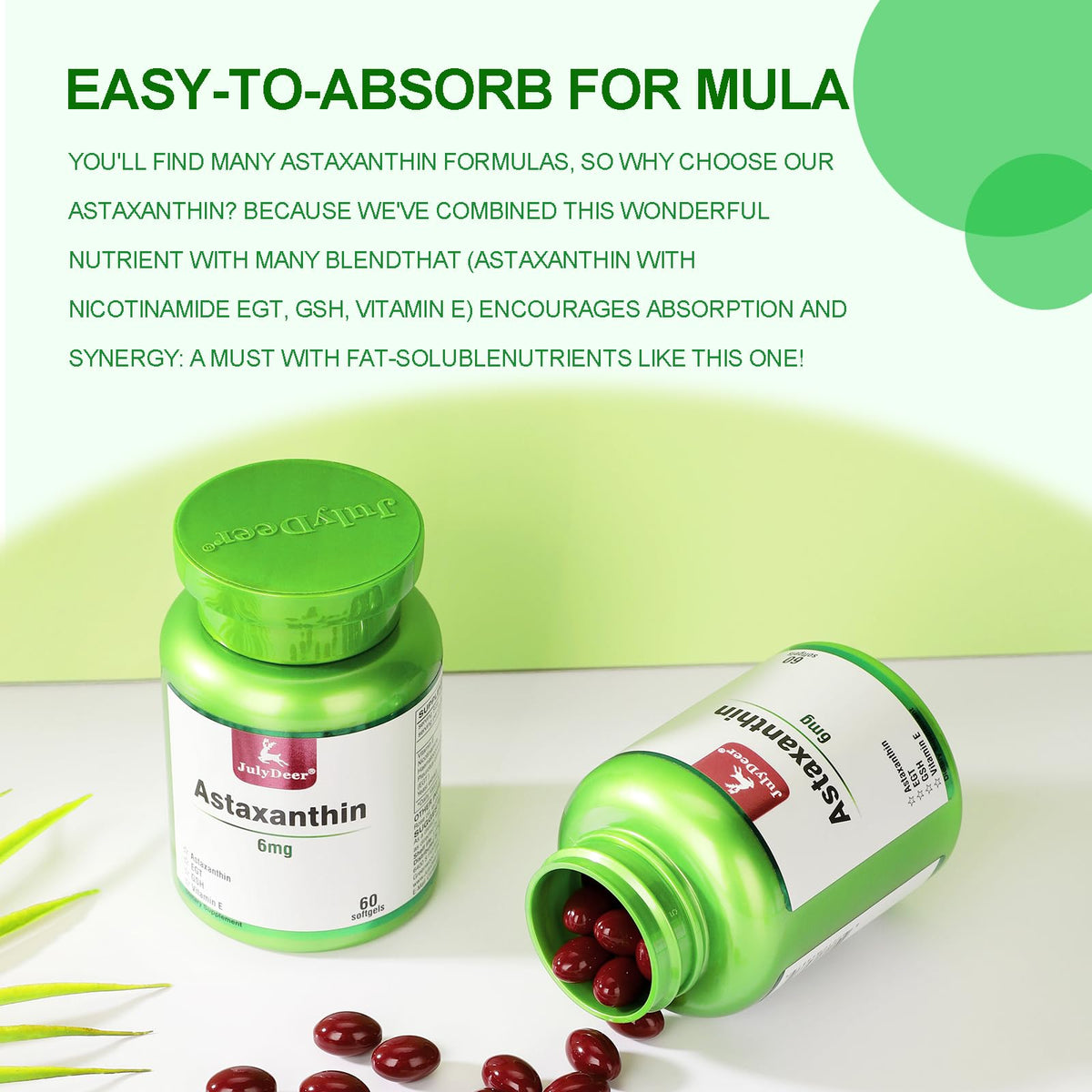 Zoom sur les gélules de JulyDeer Astaxanthine 6mg