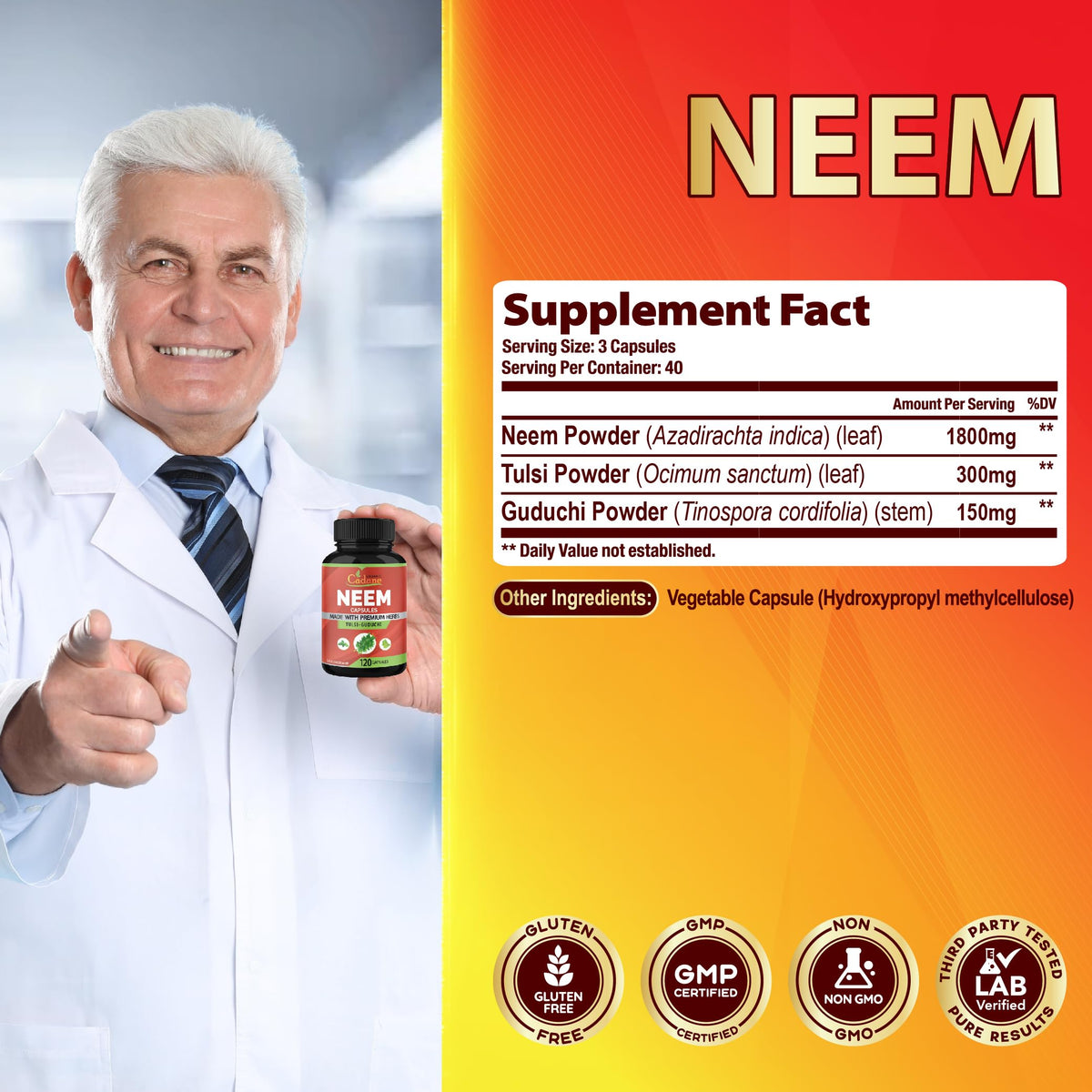 Zoom sur les gélules de Neem Organic Cadane