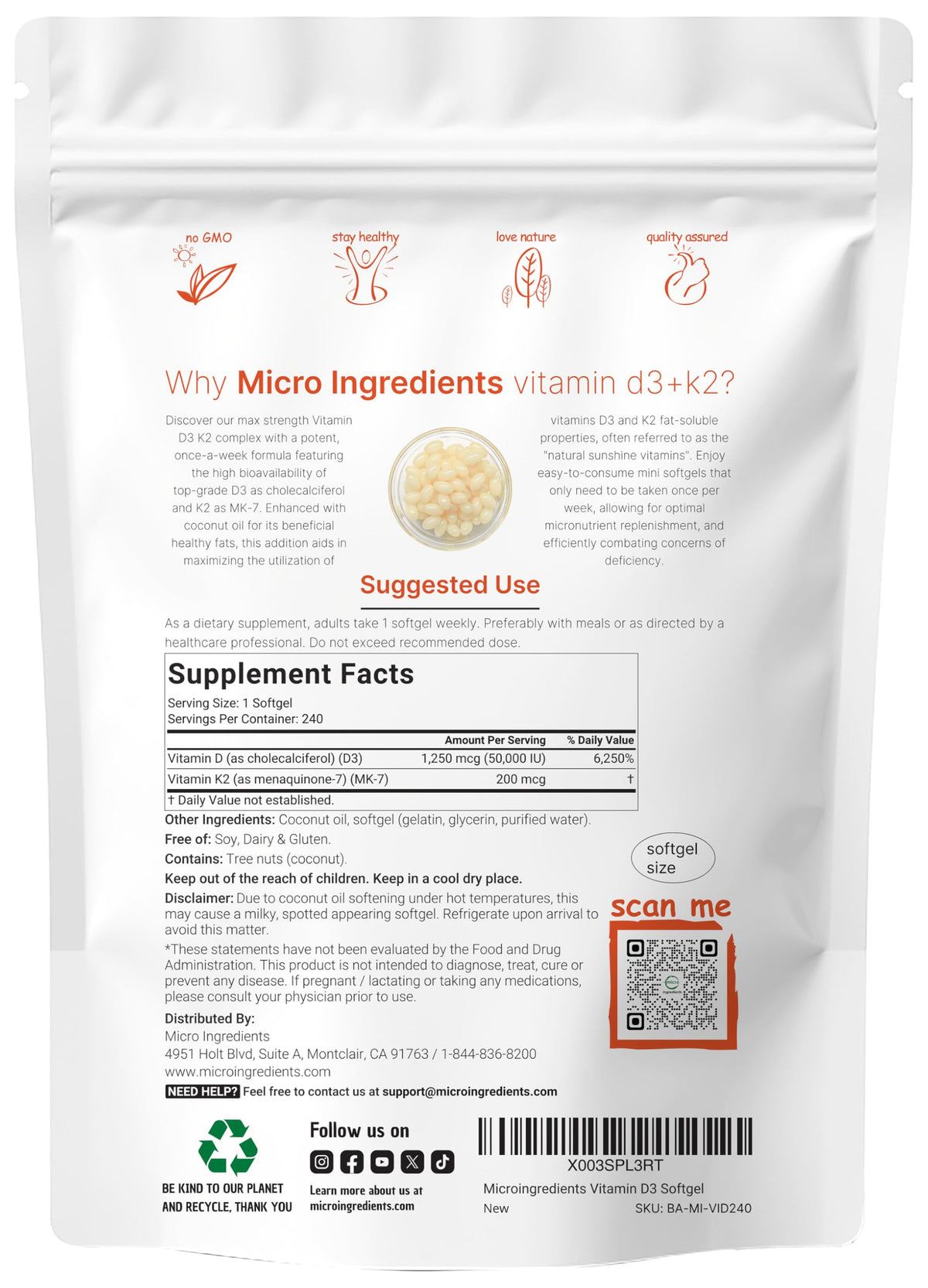 Zoom sur les gélules de Vitamine D3 et K2 avec emballage