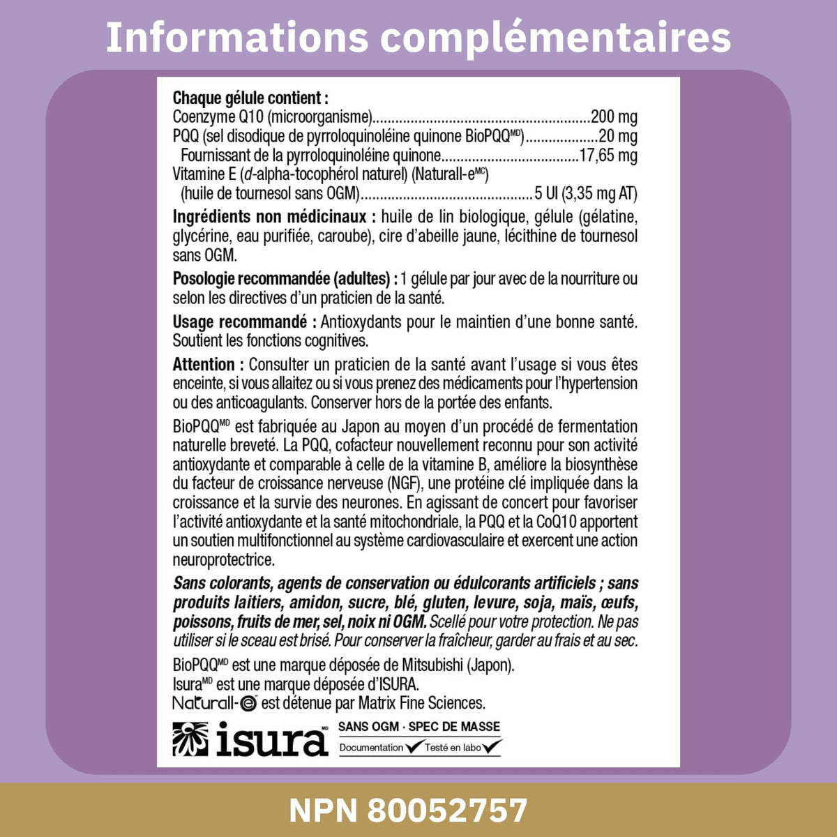 Zoom sur les gélules du Bioclinic Naturals CerebroVital PQQ-10