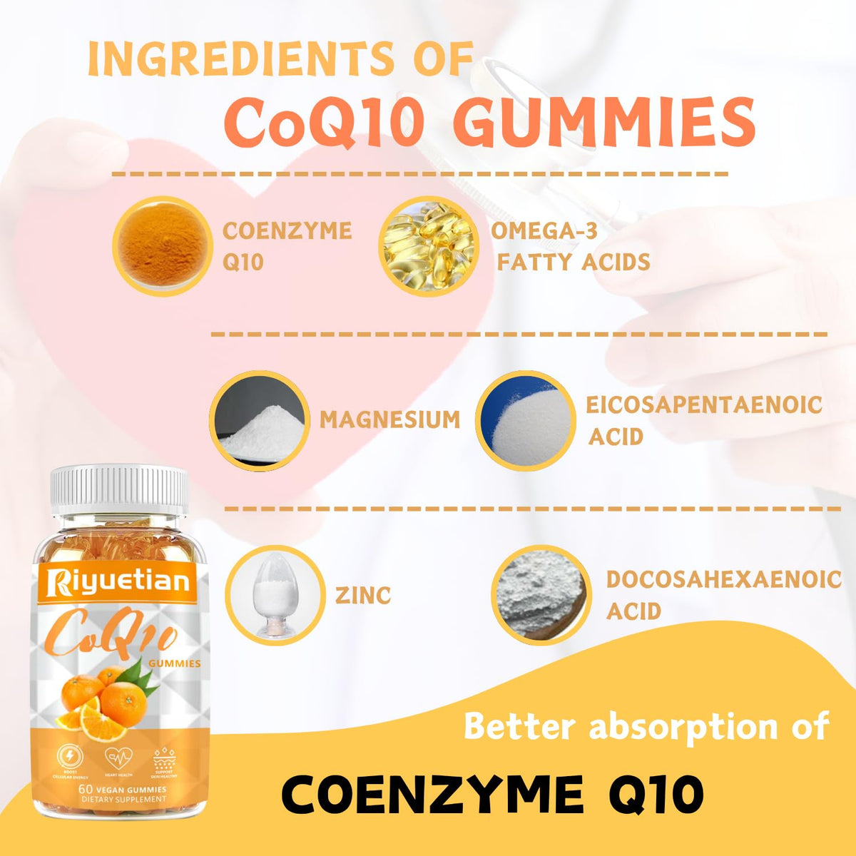 Zoom sur les gummies CoQ10 Riyuetian montrant la texture