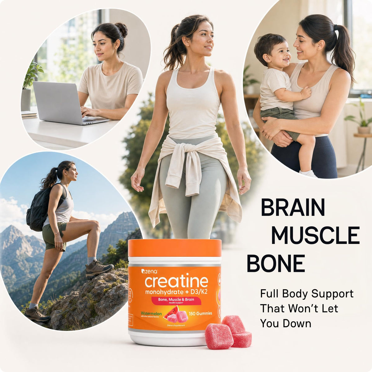 Zoom sur les gummies créatine Zena Nutrition montrant la texture et la couleur