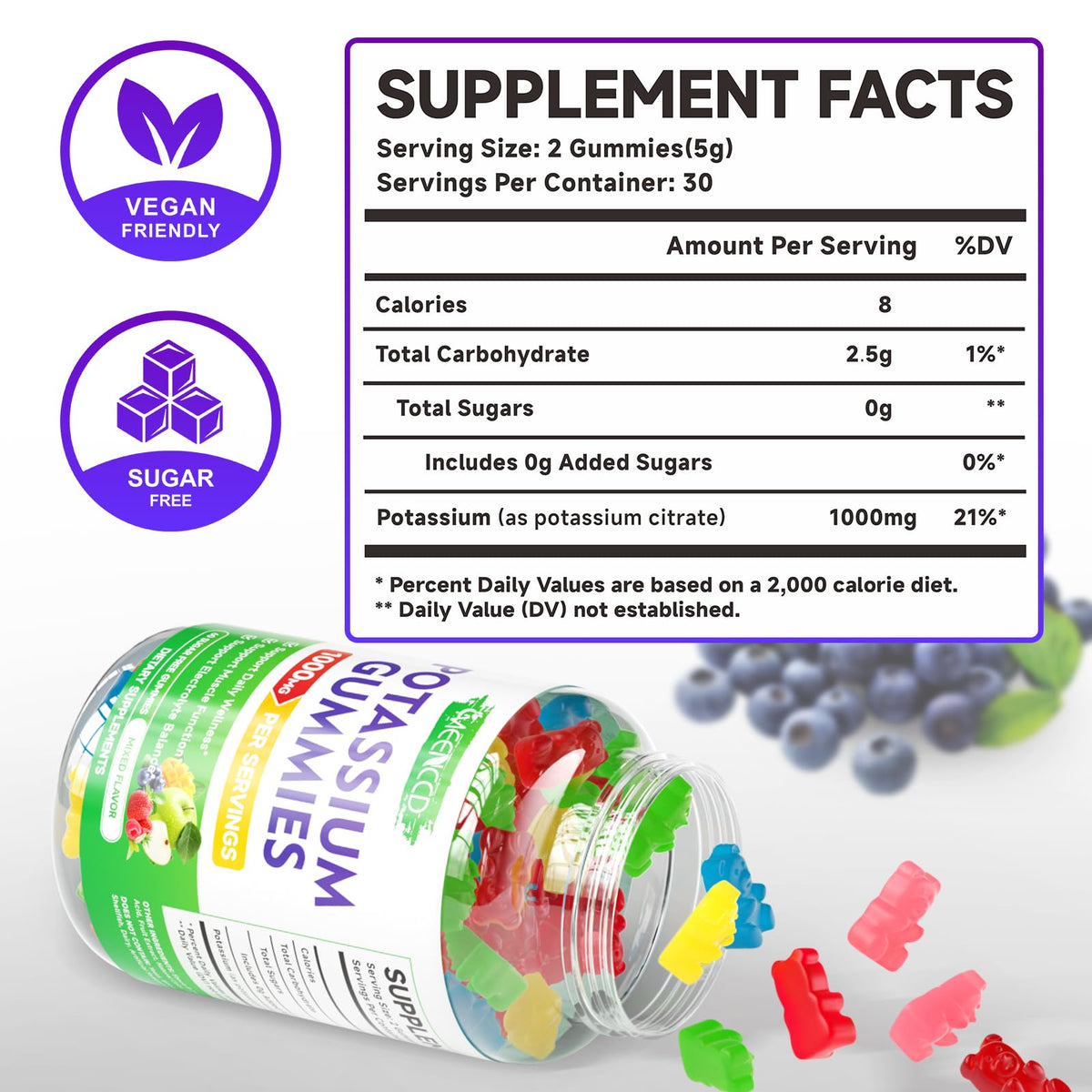 Zoom sur les gummies de citrate de potassium, goût naturel.