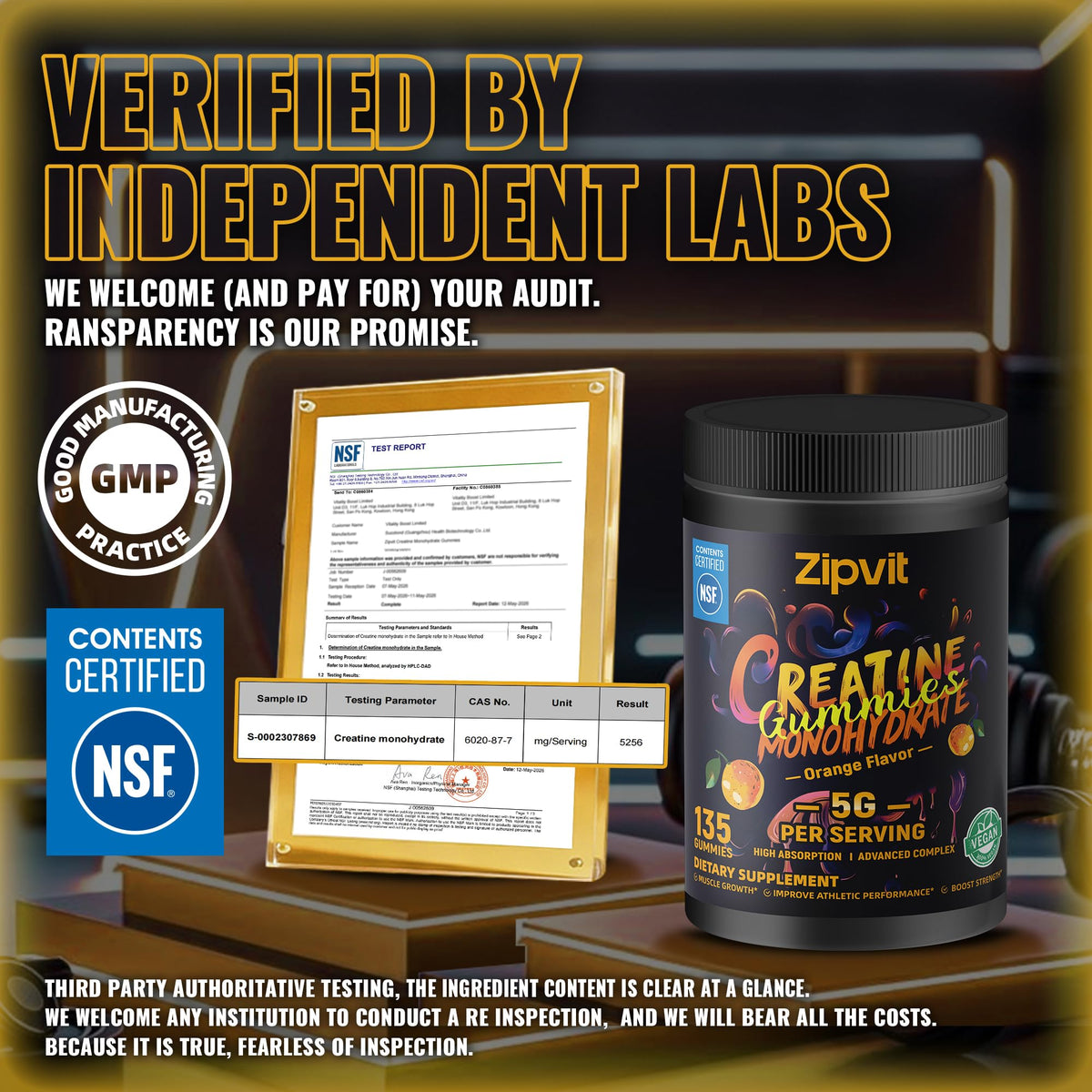 zoom sur les gummies de créatine monohydrate zipvit