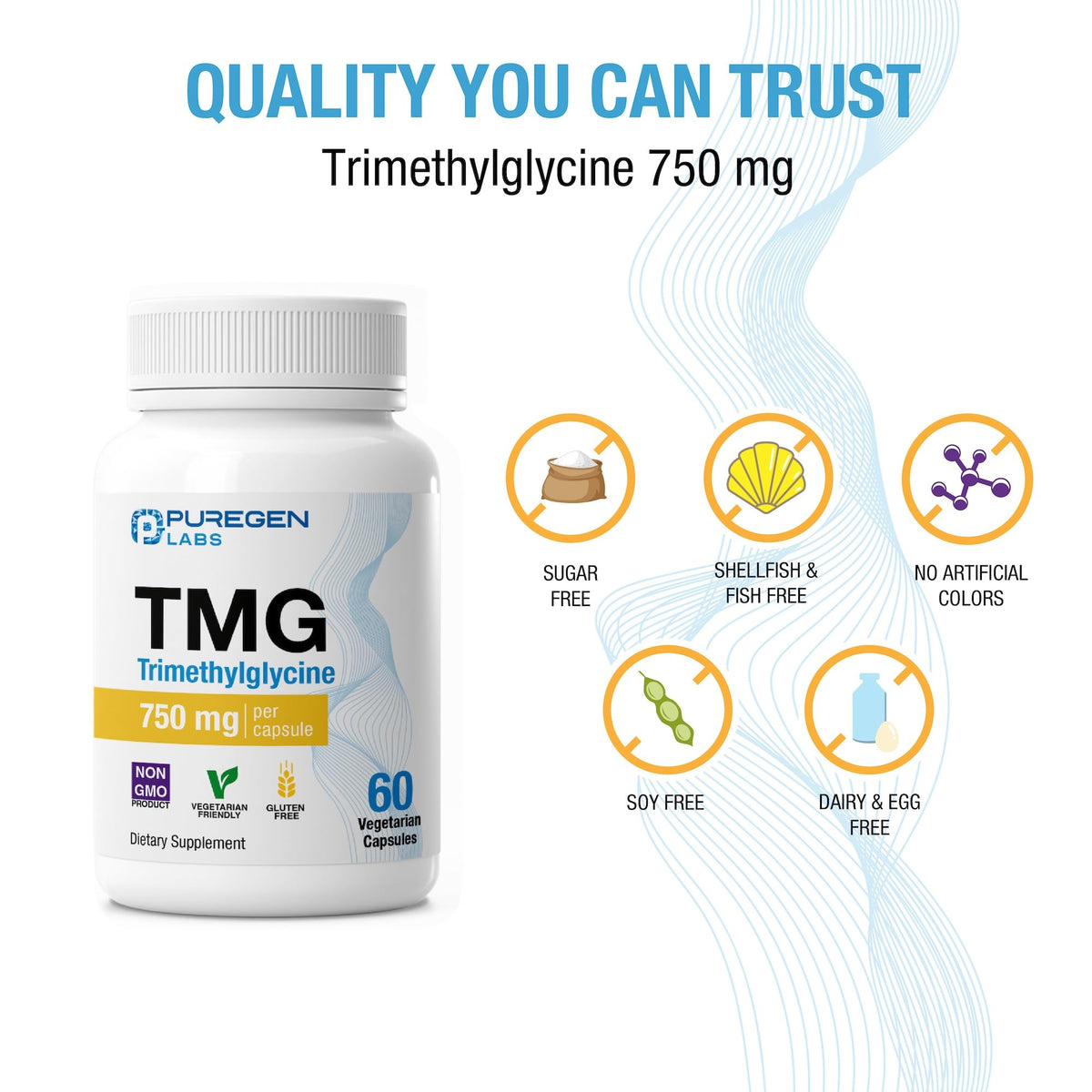Zoom sur P Puregen Labs TMG 750 mg capsules végétariennes