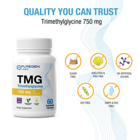 Zoom sur P Puregen Labs TMG 750 mg capsules végétariennes