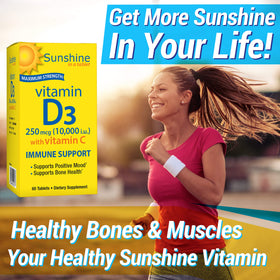 Zoom sur un comprimé Sunshine Vitamine D 10 000 UI