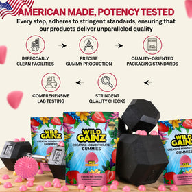 Zoom sur un gummy de créatine WILD GAINZ avec une texture appétissante
