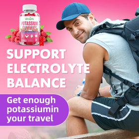 Zoom sur un gummy de potassium GrnLife, couleur framboise