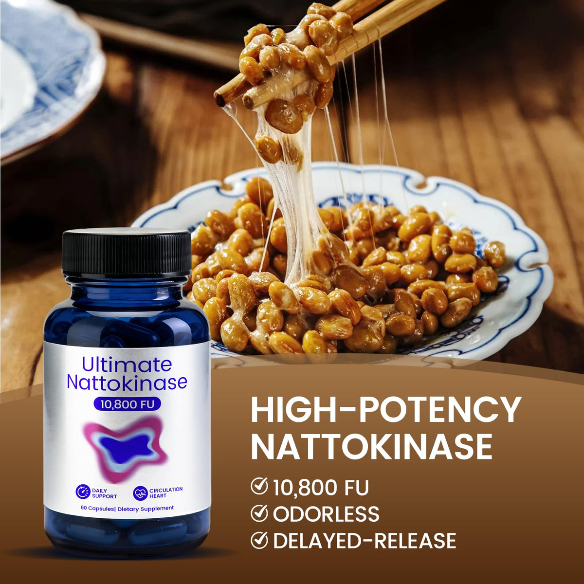 Zoom sur une capsule de Nattokinase 10 800 FU zdiwond