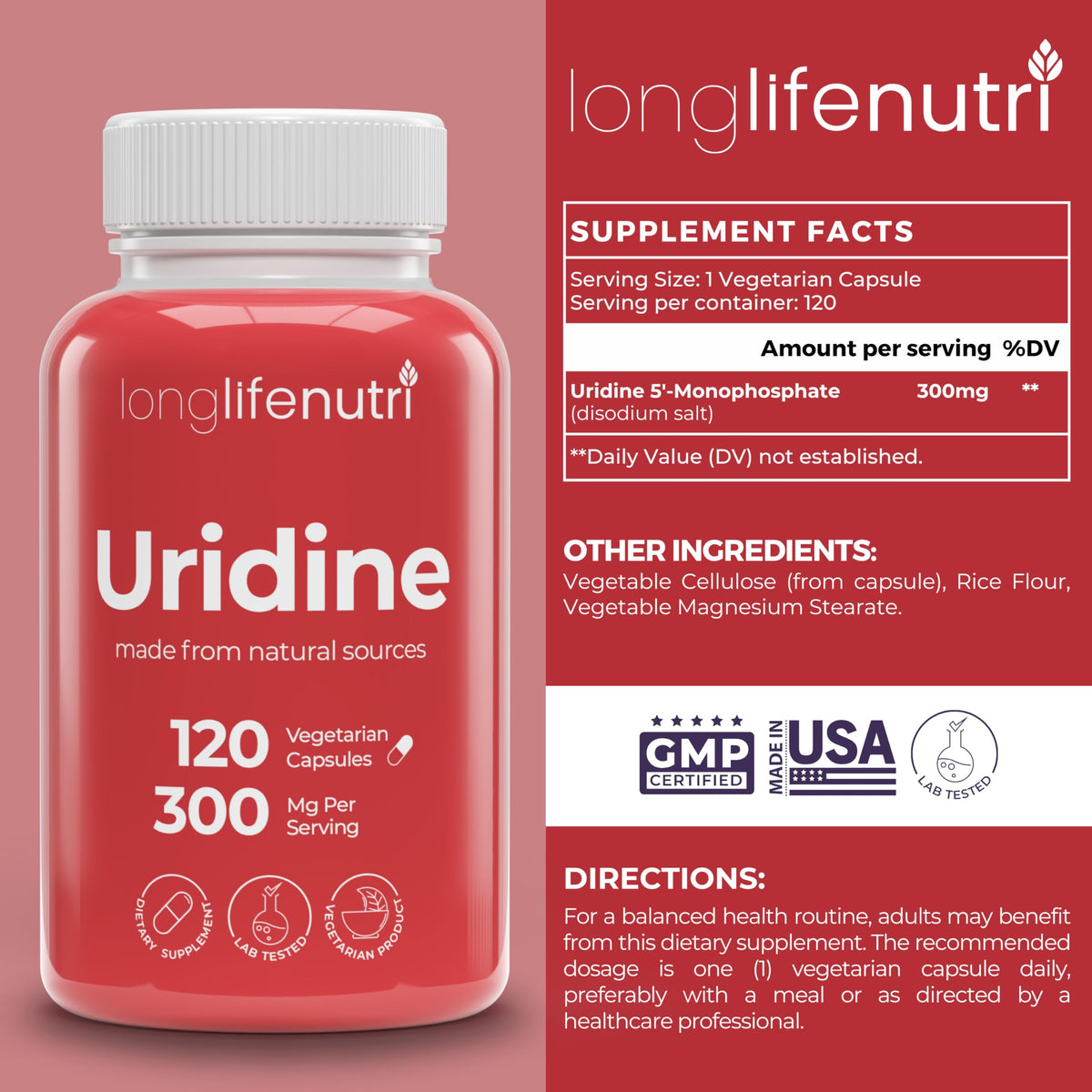 Zoom sur une capsule LongLifeNutri Uridine Monophosphate 300 mg