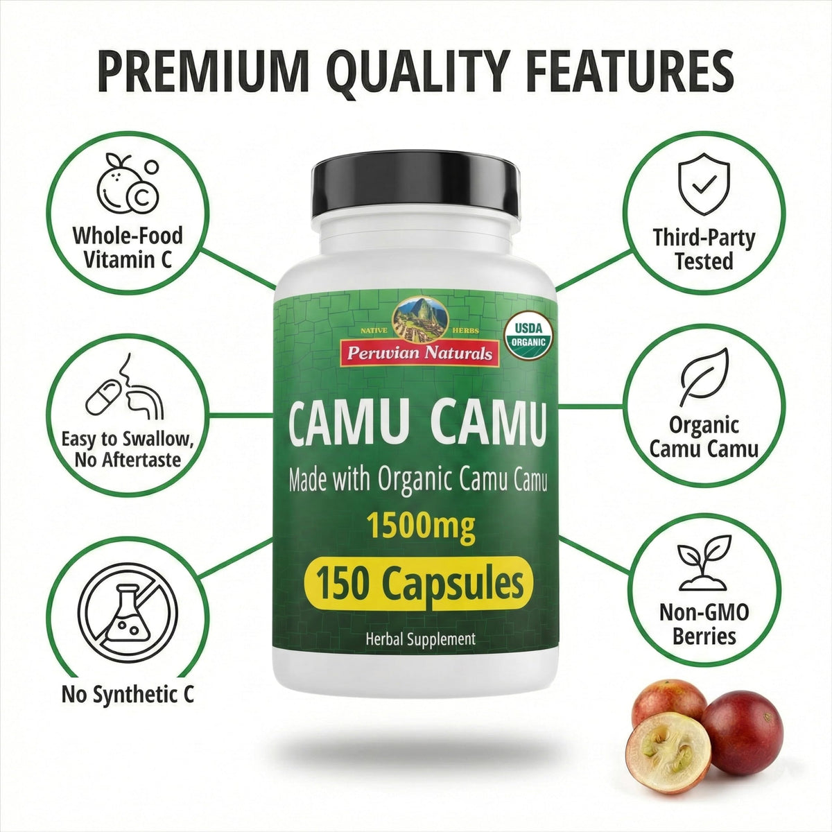 Zoom sur une gélule de vitamine C Camu Camu