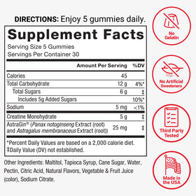 Zoom sur une gummy de créatine Force Factor saveur raisin