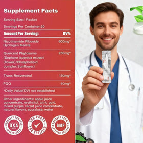 Zoone Complément Alimentaire NAD+ 1000mg, sachets ouverts montrant le liquide