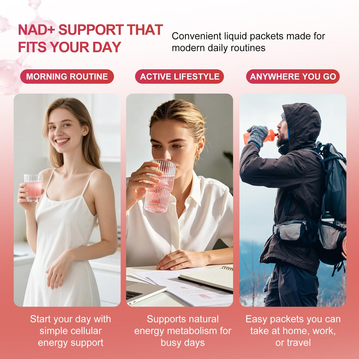Zoone NAD Plus 1000mg liquide sachets en main