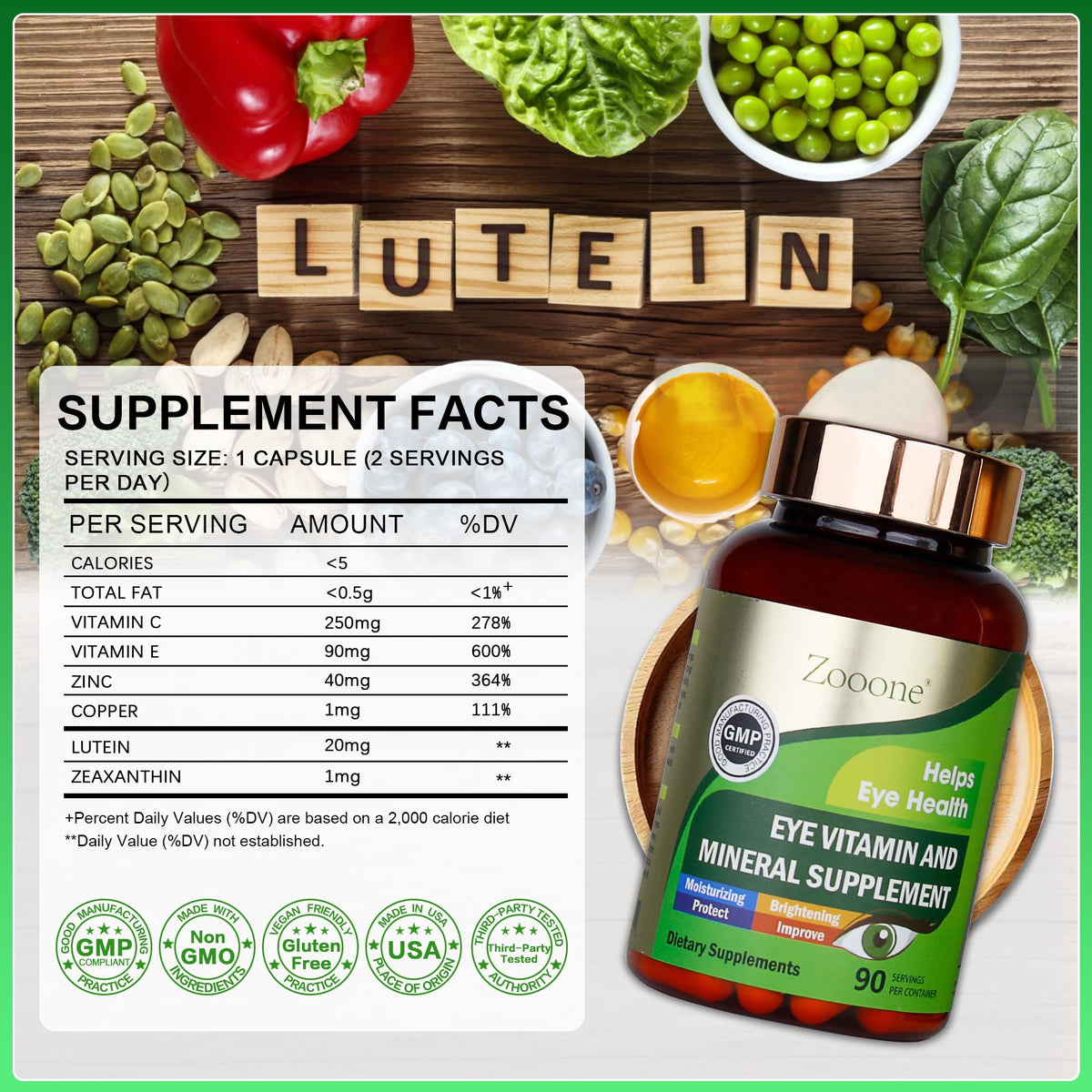 zooone Compléments Alimentaires Luteine et Zeaxanthine 90 capsules avec étiquette
