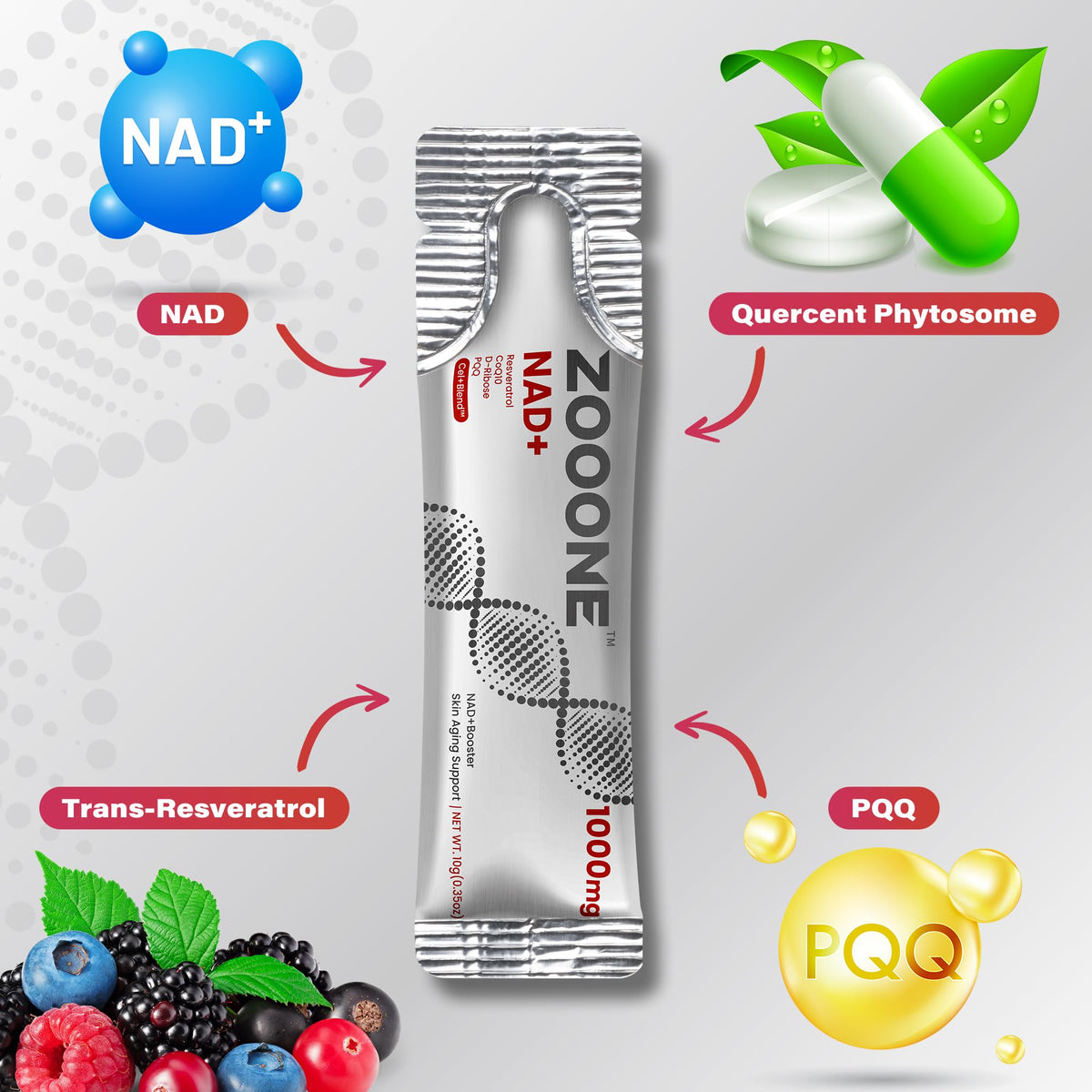 zooone NAD+ 1000mg sachets liquides emballage
