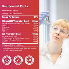 zooone NAD+ 1000mg sachets liquides en verre d'eau