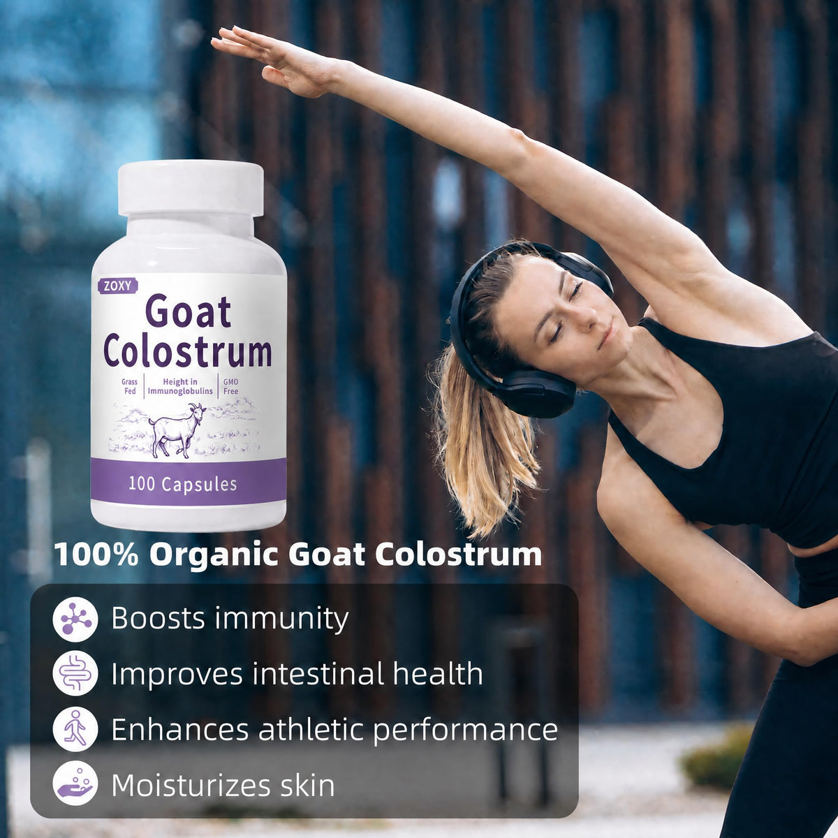 ZOXY Capsules de Colostrum de Chèvre - Vue arrière du flacon