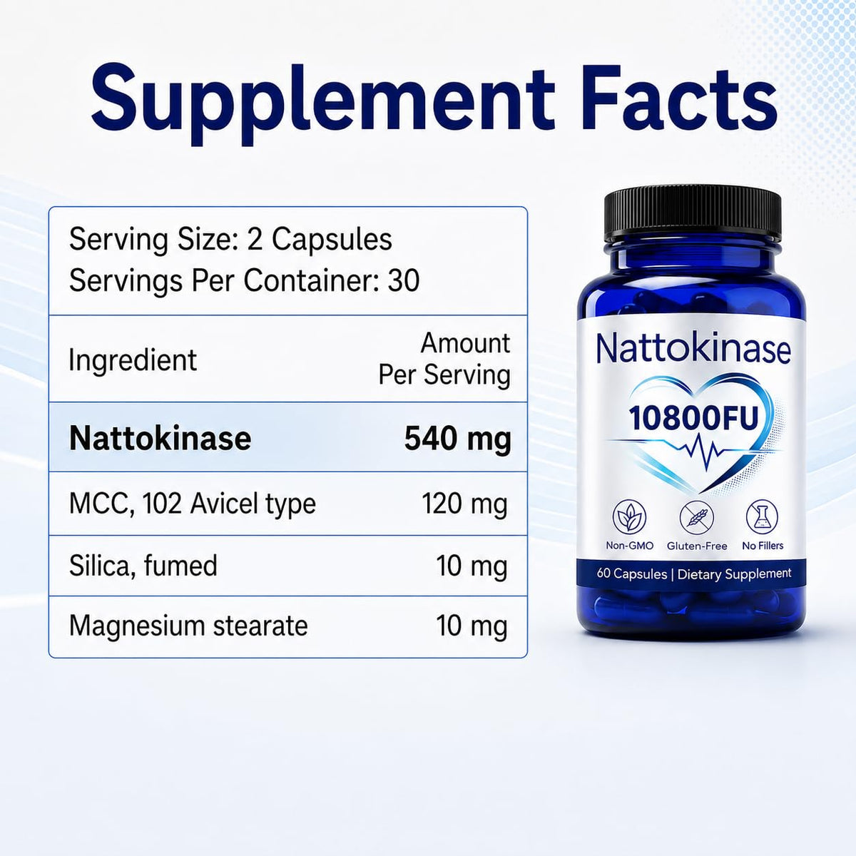 ZRRTXV Nattokinase 10 800 FU capsules sur fond blanc