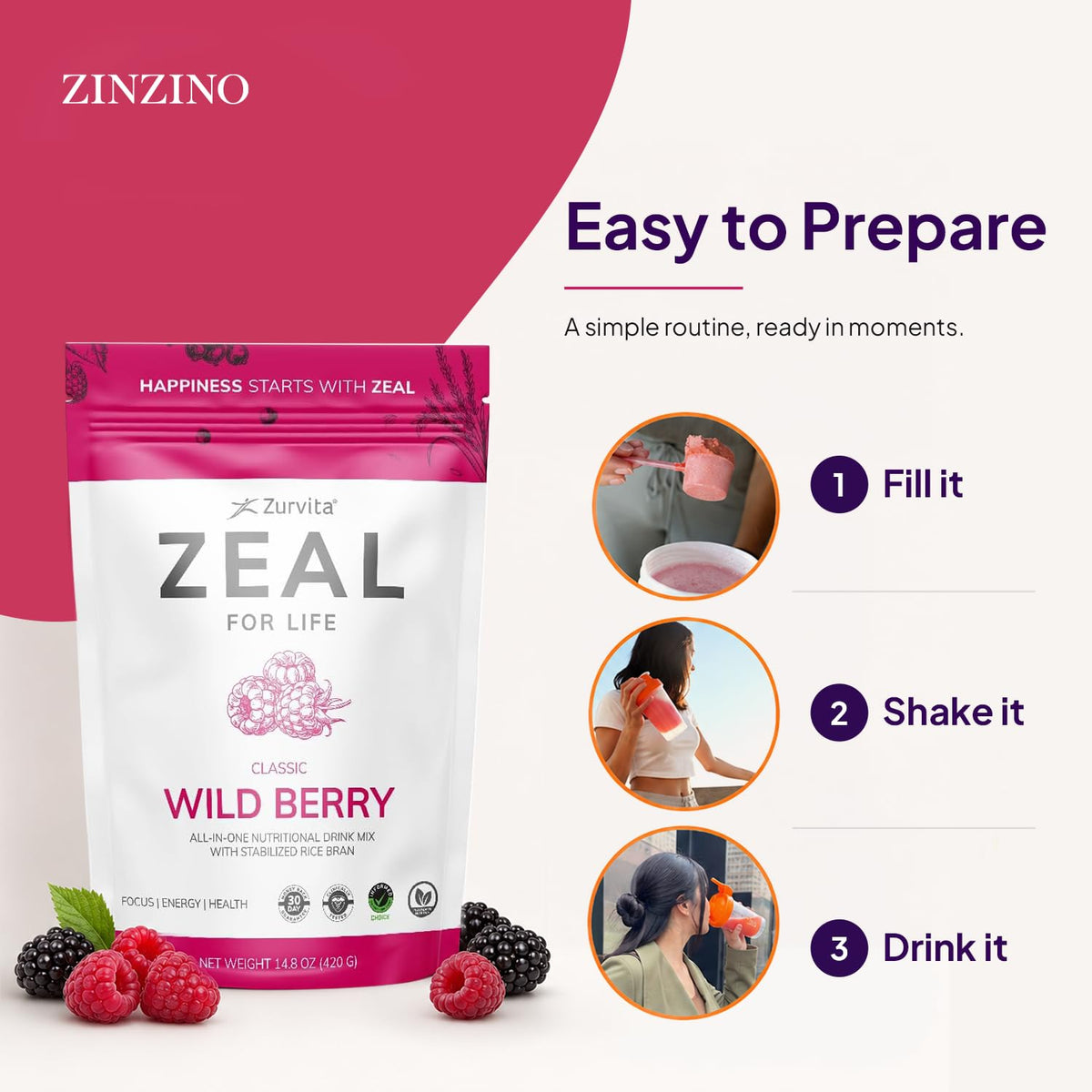 Zurvita Zeal for Life Classic Wild Berry dans la main