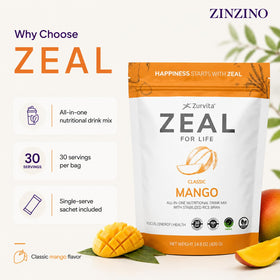 Zurvita Zeal for Life mélange nutritionnel mangue 420 g, ingrédients au dos