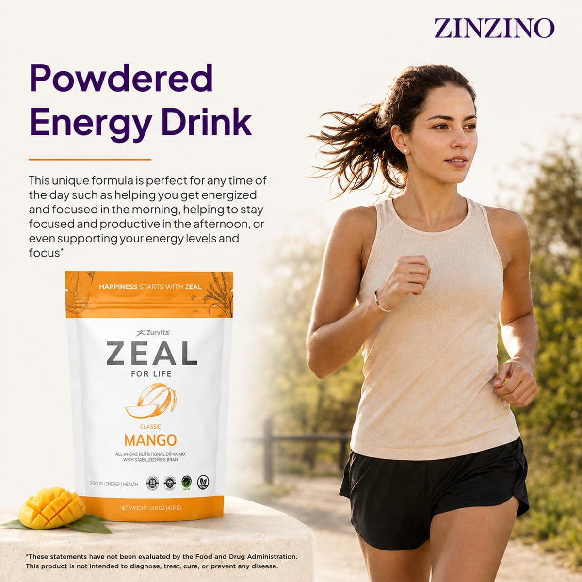 Zurvita Zeal for Life mélange nutritionnel mangue 420 g, présentation sur une table