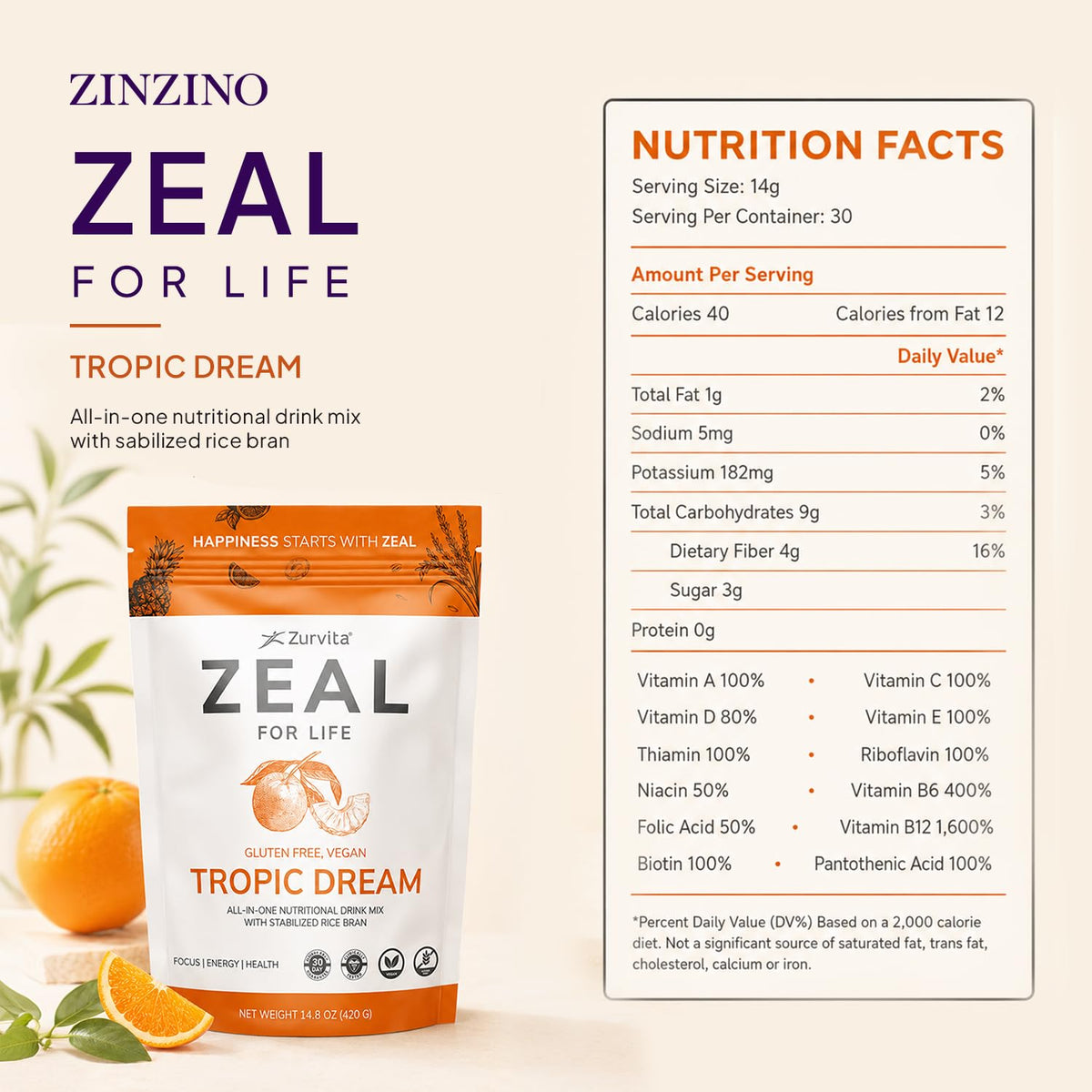 Zurvita Zeal for Life Tropic Dream 420 g avec cuillère
